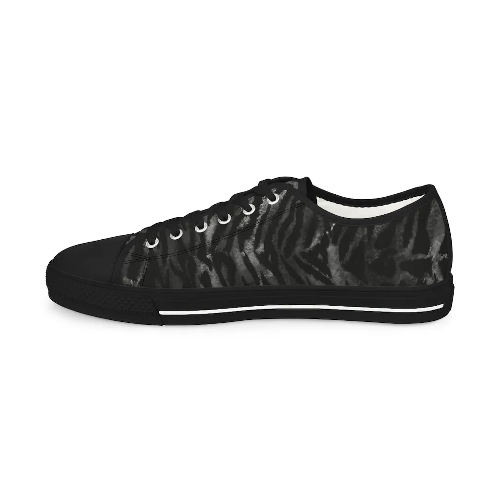 Black Tiger Stripes Low Tops, Best Designer Tiger Animal Printed Men's Low Top Sneakers (US Size: 5-14)