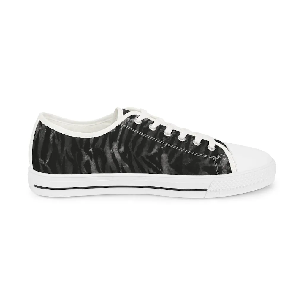 Black Tiger Stripes Low Tops, Best Designer Tiger Animal Printed Men's Low Top Sneakers (US Size: 5-14)