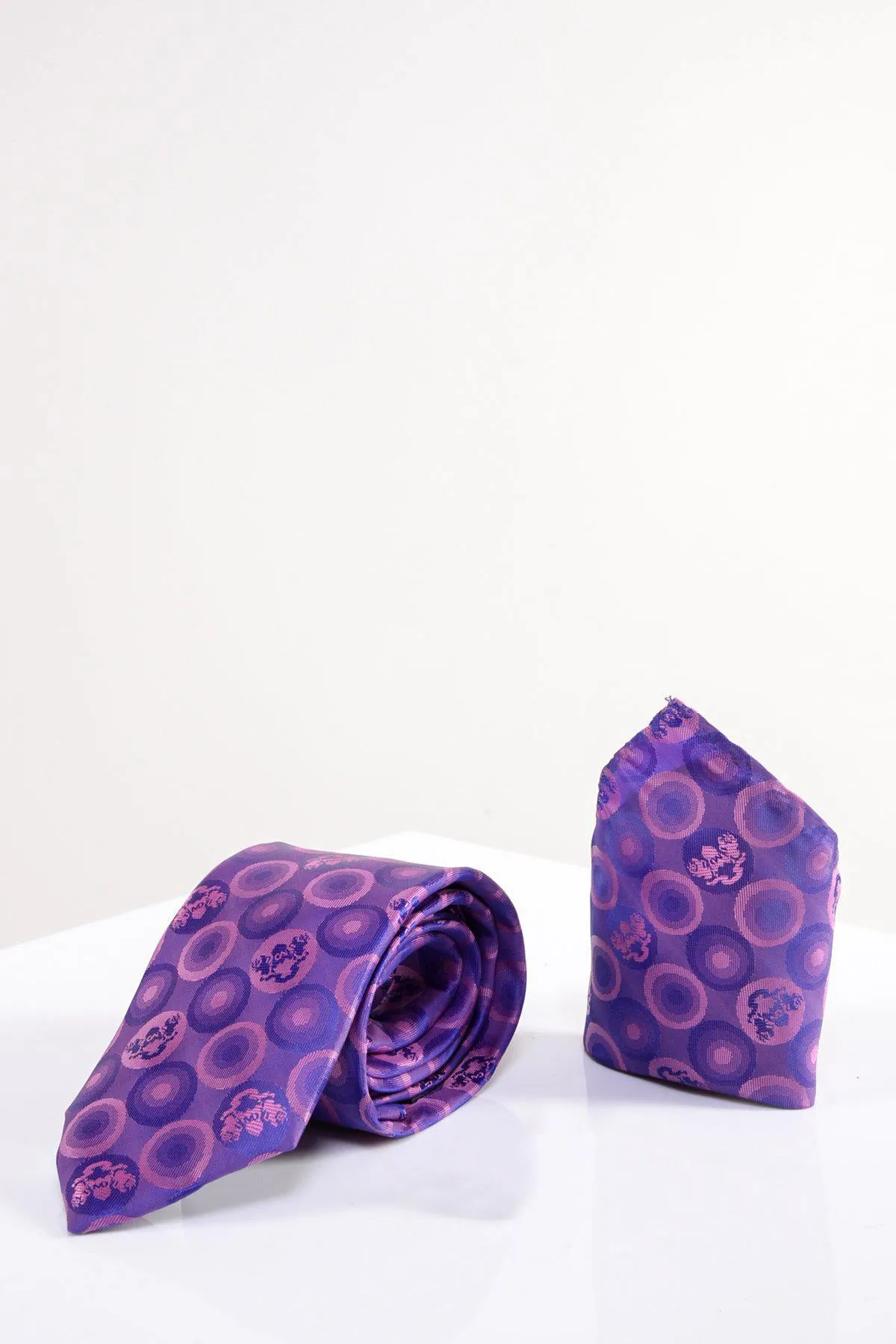 BUBBLES - Purple Bubble Circle Print Tie & Pocket Square