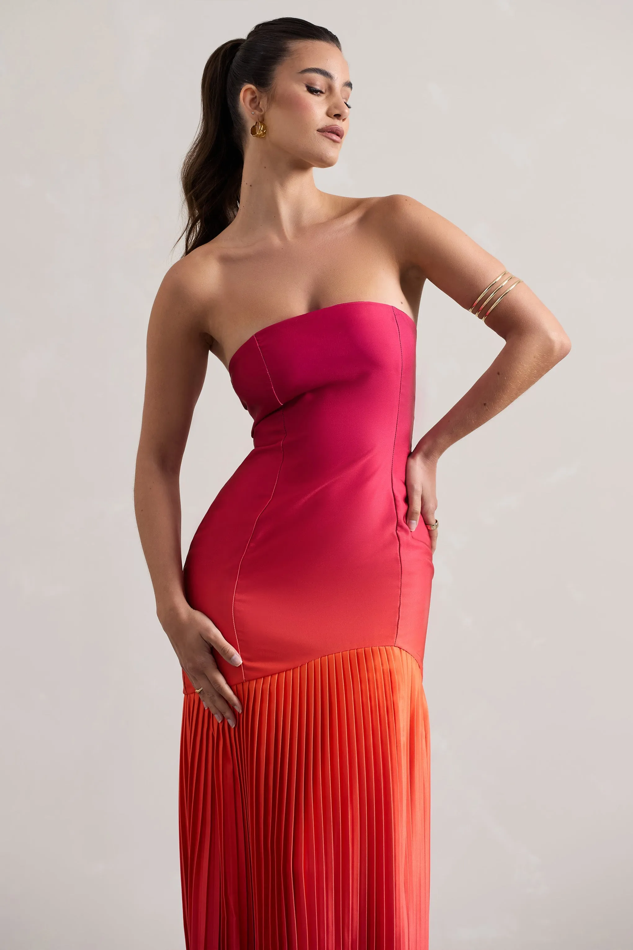 California | Robe longue ombrée rose et orange  à bandeau plissée