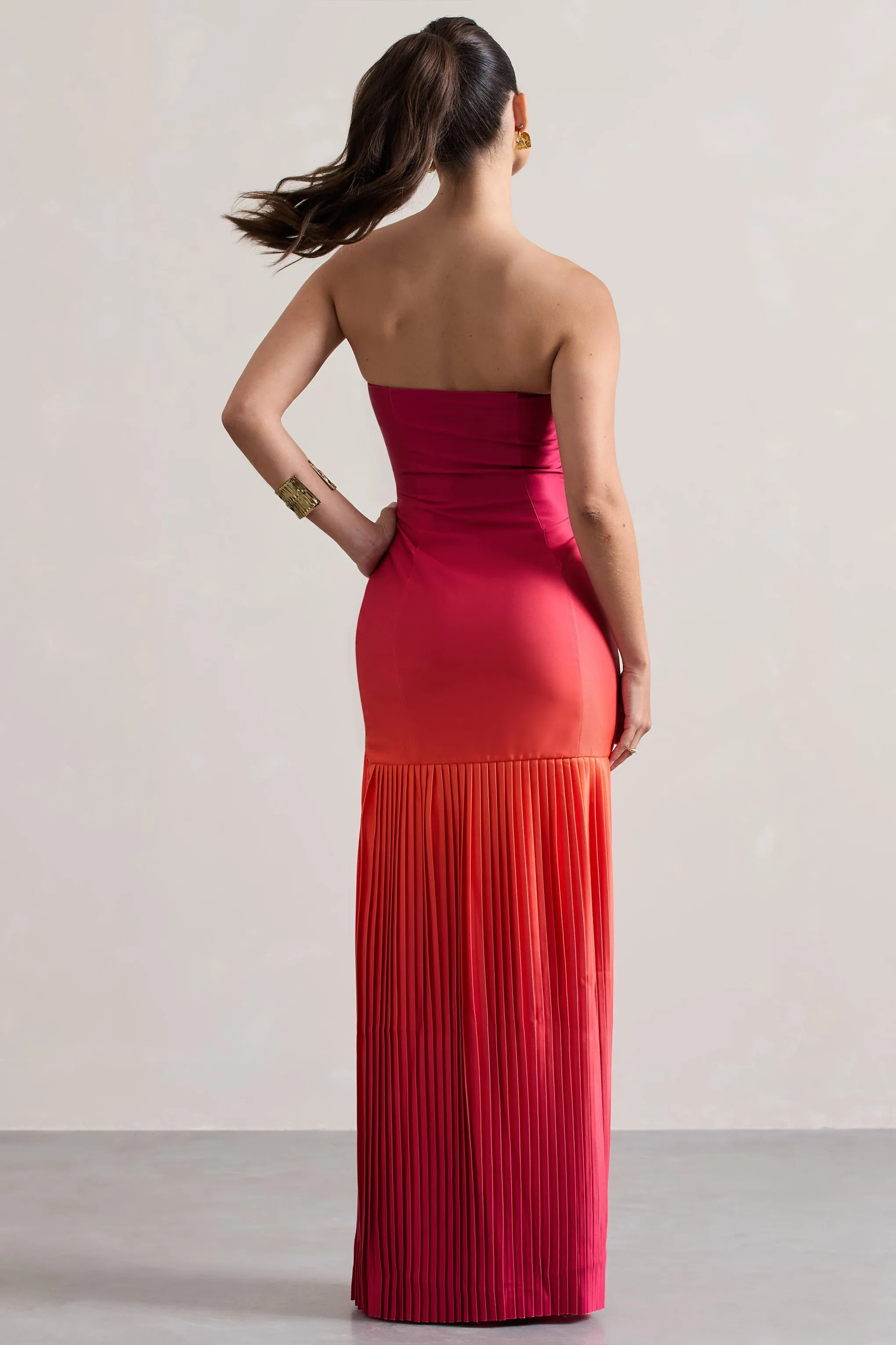 California | Robe longue ombrée rose et orange  à bandeau plissée