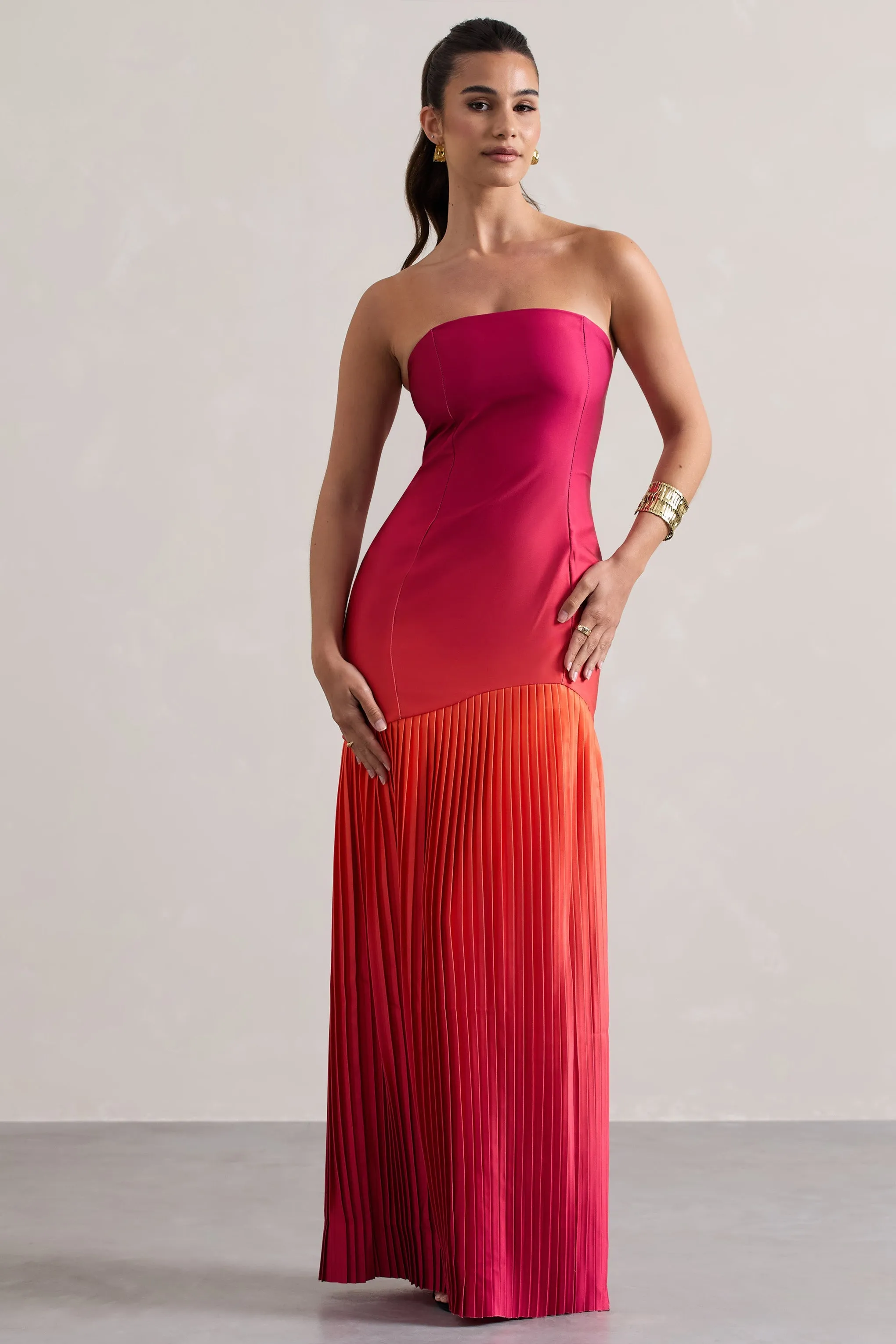 California | Robe longue ombrée rose et orange  à bandeau plissée