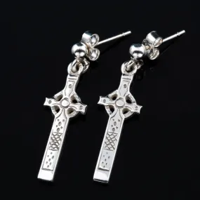 Celtic Cross Sterling Silver or 9ct Yellow Gold Drop Earrings - E292