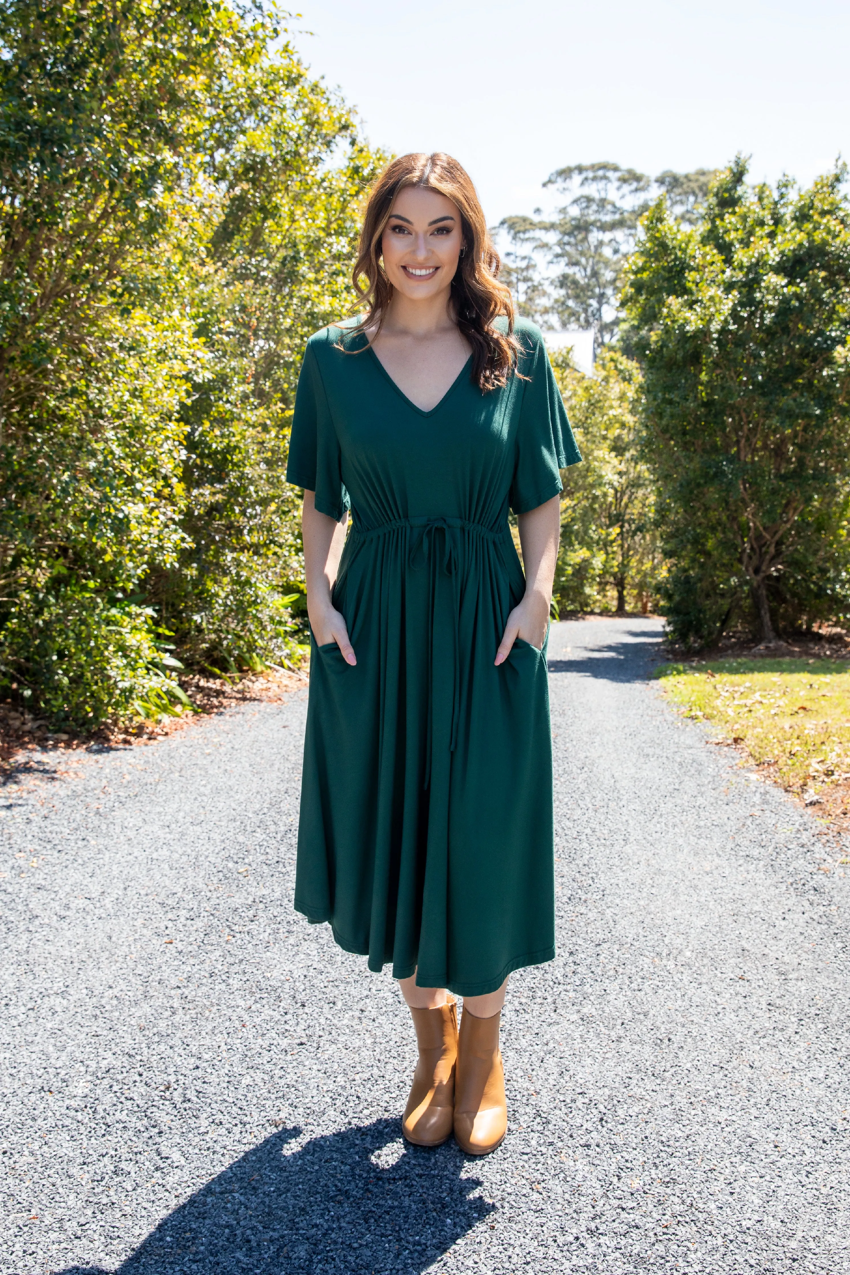 FINAL SALE Billine Dress in Forest Green