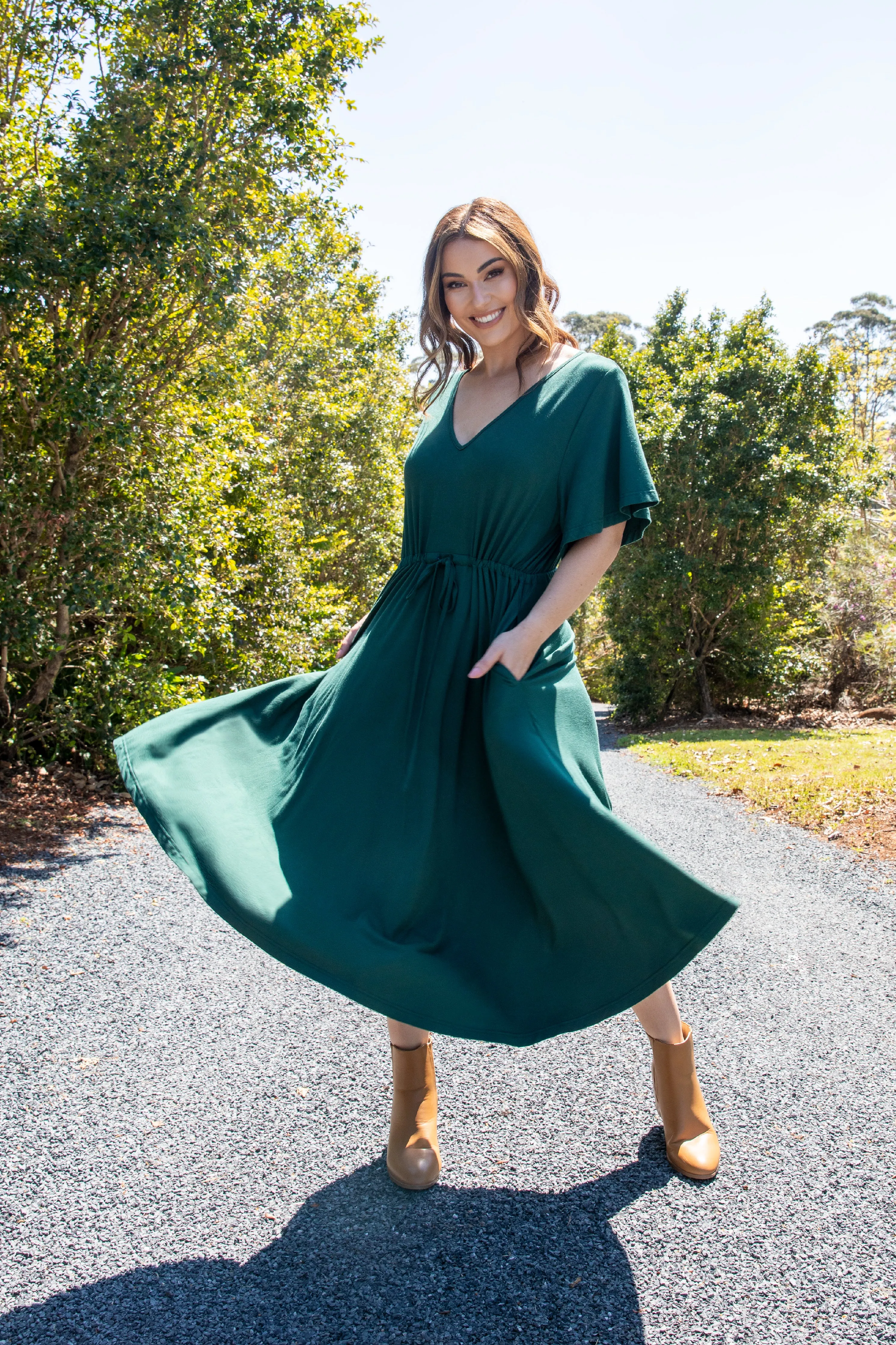 FINAL SALE Billine Dress in Forest Green