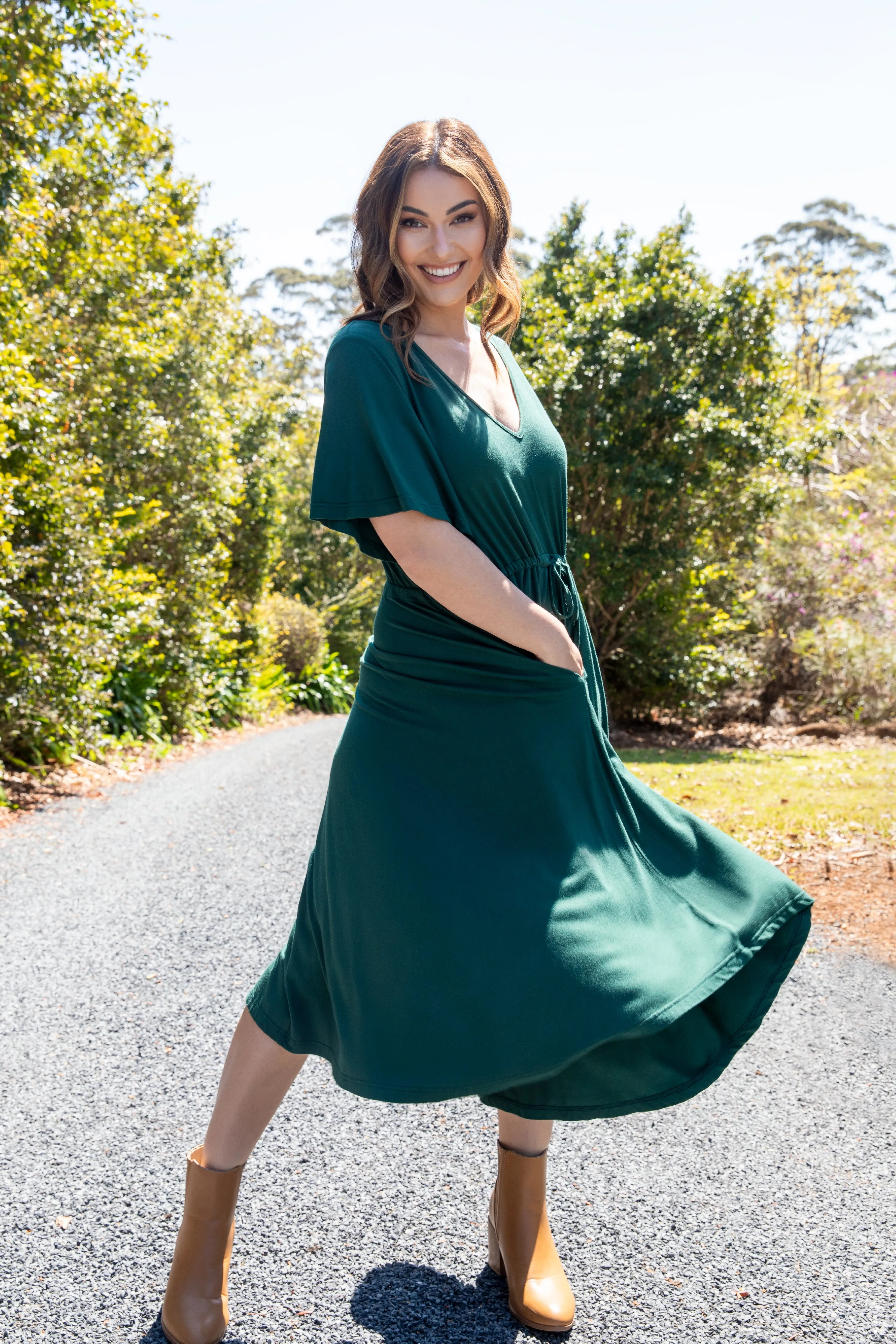 FINAL SALE Billine Dress in Forest Green