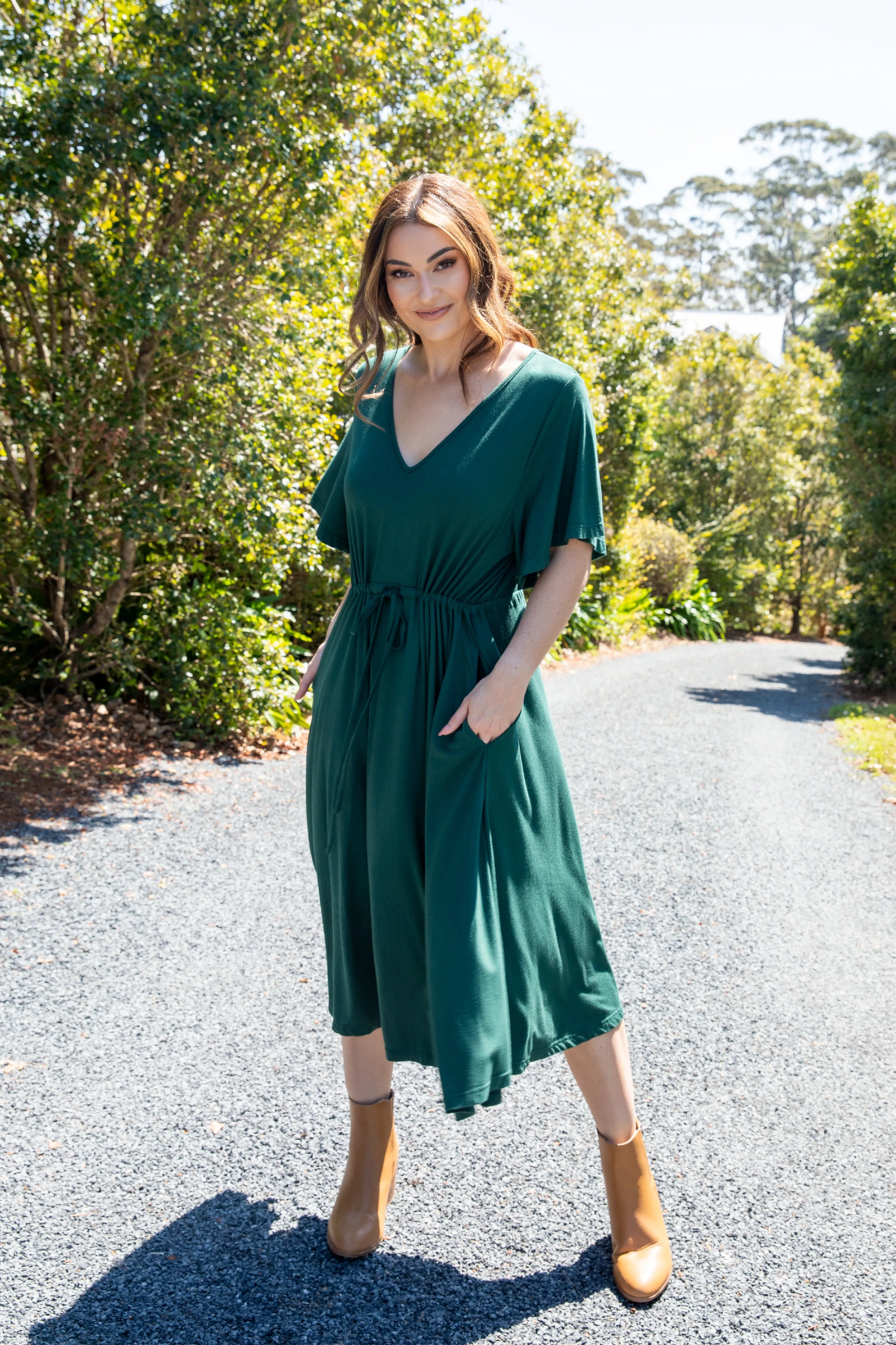 FINAL SALE Billine Dress in Forest Green