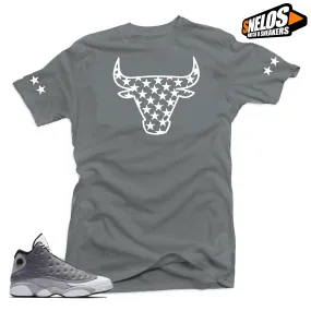 Jordan 13 Atmosphere Grey Retro Match Shirts-Bull Stars Grey Tee