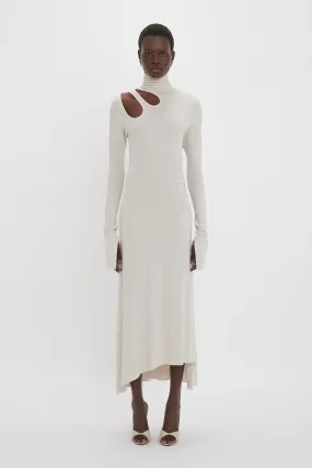 Long Sleeve Cut-Out Jersey Midi Dress In Bone