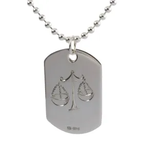 Mens Dog Tag Silver Libra Zodiac Sign Engraved