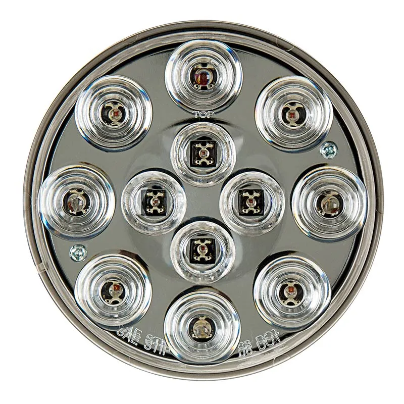 Round LED Truck and Trailer Lights w/ Clear Lens - 4” LED Back Up Lights - 3-Pin Connector - Flush Mount - 12 LEDs (ST-W12)