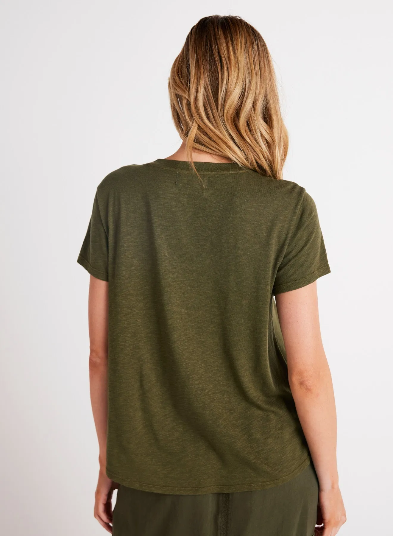 Side Slit V-Neck Tee - Italian Herb