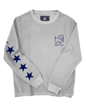 STARRY CORDUROY CREWNECK SWEATER, PEARL GREY